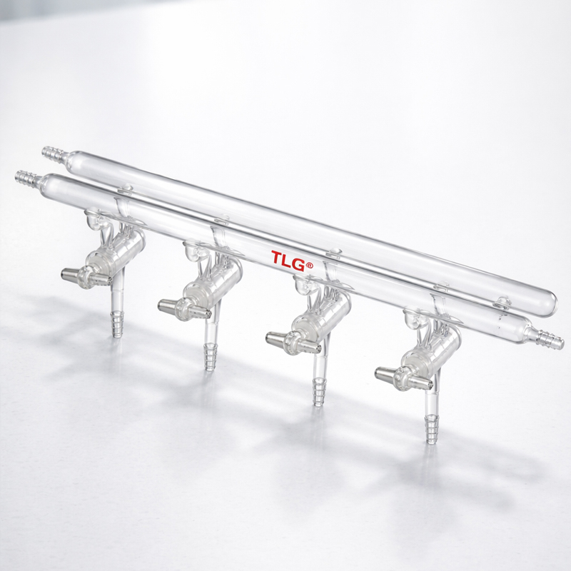 Manifold, High Vacuum Solid Glass Stopcocks, Front-Left-Right & Rear-Left