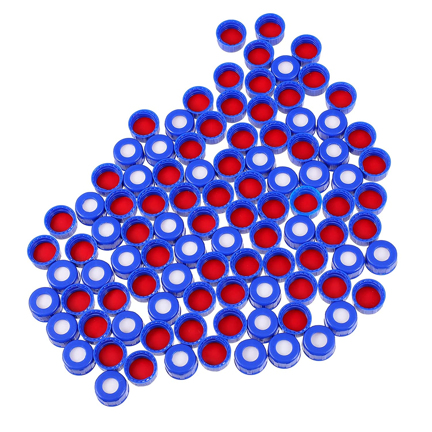 Blue Screw Cap and PRE-SLIT Septa, Size 9-425, Red PTFE/White Silicone Septa